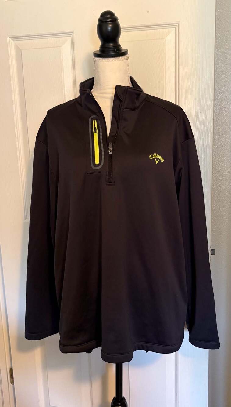 Callaway Men's Black Quarter Zip Golf Pullover with Lime Green Zipper Detail